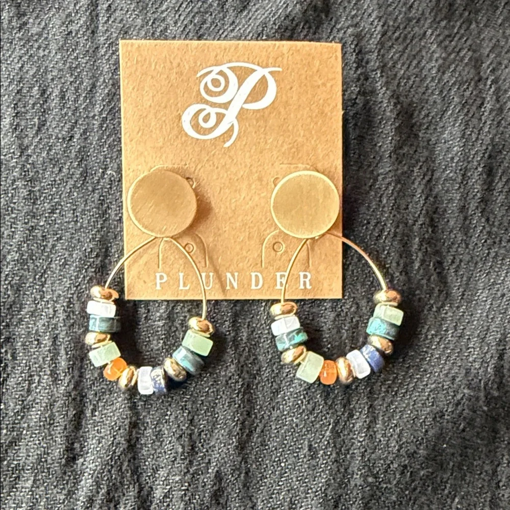 ‼️NWT Plunder Gold Earrings with Colorful Beads - Picture 2 of 3